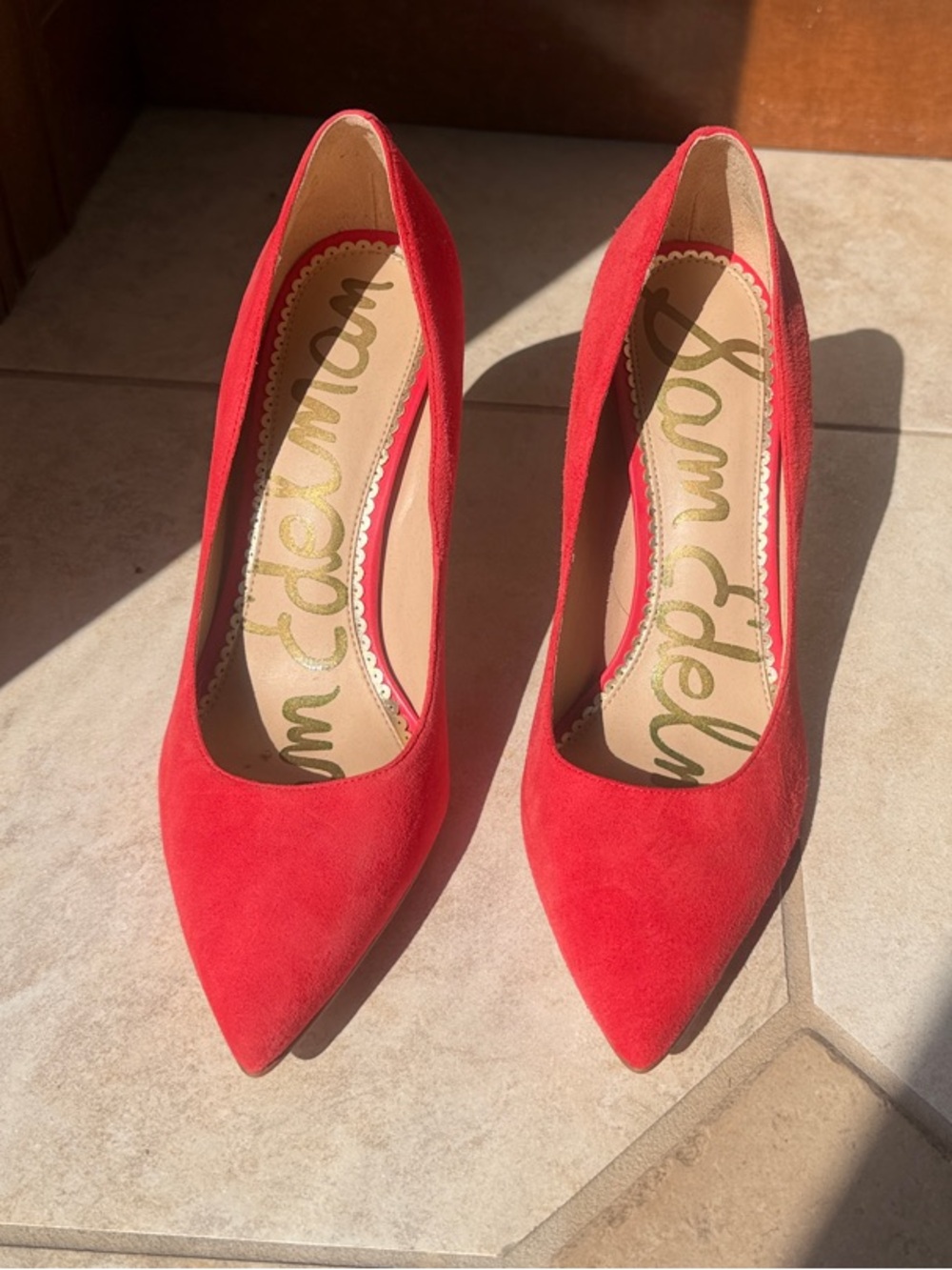 Sam Edelman Red Suede Pointed Pumps